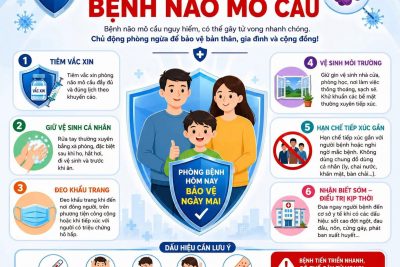 🧠🚨 CẢNH GIÁC VIÊM NÃO MÔ CẦU – BỆNH NGUY HIỂM DIỄN TIẾN RẤT NHANH! 🚨🧠 Viêm não mô cầu là bệnh truyền nhiễm cấp tính do vi khuẩn não mô cầu gây ra, có thể dẫn đến viêm màng não, nhiễm khuẩn huyết và tử vong nếu không phát hiện kịp thời. Bệnh có thể gặp ở mọi lứa tuổi, đặc biệt là trẻ em, thanh thiếu niên và người sống tập thể. ⚠️ DẤU HIỆU NHẬN BIẾT SỚM 🟡 Sốt cao đột ngột 🤕 Đau đầu dữ dội 🤢 Buồn nôn, nôn ói 😵 Cứng cổ, khó cúi đầu 😴 Mệt lả, lơ mơ 🔴 Xuất hiện ban đỏ, chấm xuất huyết trên da 🚑 KHI CÓ DẤU HIỆU NGHI NGỜ ➡️ Đưa người bệnh đến cơ sở y tế ngay lập tức. ⏰ Không tự điều trị tại nhà vì bệnh tiến triển rất nhanh chỉ trong vài giờ. 🛡️ CÁCH PHÒNG BỆNH HIỆU QUẢ 💉 Tiêm vắc xin phòng não mô cầu đầy đủ theo khuyến cáo. 🧼 Rửa tay thường xuyên bằng xà phòng. 😷 Che miệng khi ho, hắt hơi. 🏠 Giữ nơi ở thông thoáng, sạch sẽ. 🚫 Không dùng chung đồ cá nhân với người khác. 👨‍👩‍👧‍👦 Hạn chế tiếp xúc gần với người nghi mắc bệnh. 👶 LƯU Ý Nếu trong gia đình, trường học, ký túc xá có người mắc bệnh, cần báo ngay cho cơ quan y tế để được hướng dẫn xử lý và dự phòng cho người tiếp xúc gần.